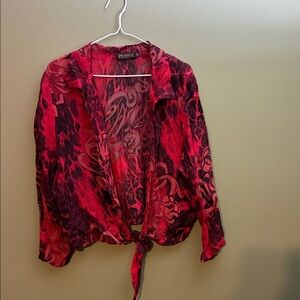 Picadilly Fashion Red and Black Tie-Front Blouse